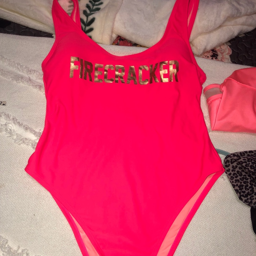 Neon pink firecracker one piece bathingsuit